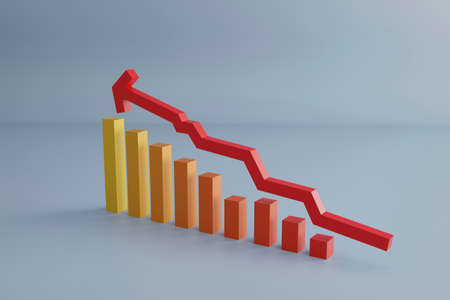 3d render, Three Dimensional Graph With Arrow Symbol Over gray Background, ascendentの写真素材