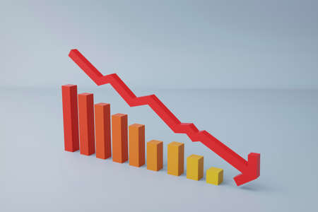 3d render, Three Dimensional Graph With Arrow Symbol Over gray Background, descentの写真素材