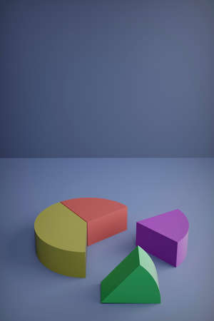 3d render, Set of different pie chart on isolated background, copy space verticalの写真素材
