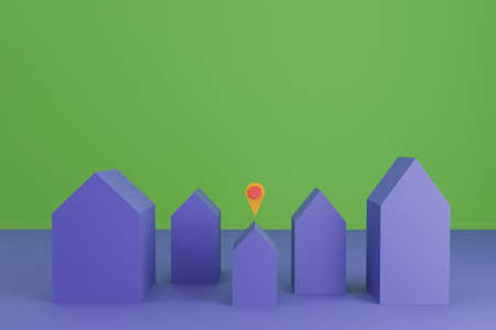 Residental complex 3d render with small different houses on a duotone background, copy space.の写真素材