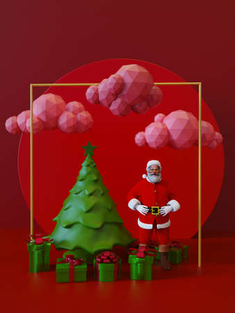 abstract red scene christmas tree many object decoration floating christmas concept 3d renderingの写真素材