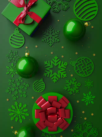 3d render. Merry christmas green card 3d gold xmas decorationの写真素材
