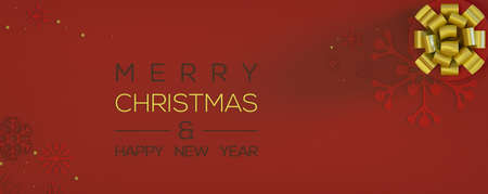3d Render, merry christmas banner with christmas elements on red background.の写真素材