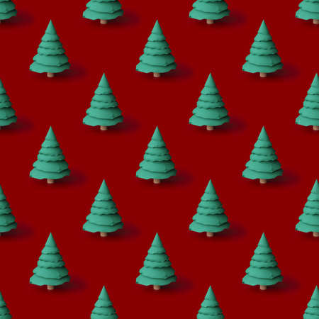 Pattern from Christmas trees on red background. New Year concept .. 3d Illustrationの写真素材