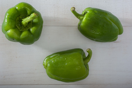 Close up of ripe green bell peppersの写真素材