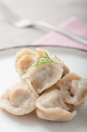 Close up of traditional Russian Pelmeniの写真素材