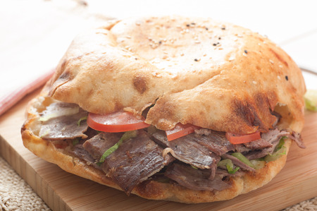 Close up of a Turkish doner sandwich called gobit Doner
