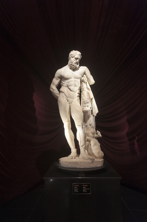 ANTALYA, TURKEY - FEBRUARY 21, 2015 -The statue of Hercules by Lysippos, dated 200 AD, at Antalya Archaeological Museum. This sculpture is one of the most famous sculptures  of the ancient world.のeditorial素材