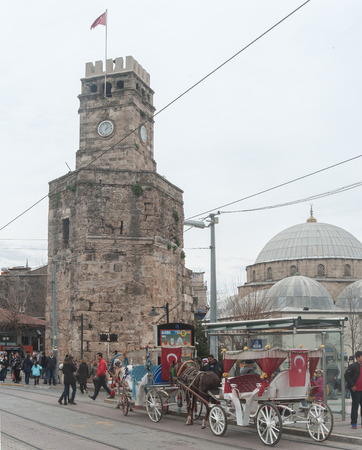 ANTALYA, TURKEY - FEBRUARY 22, 2015 - View of Antalya Clock Tower at the city center in a winter day.のeditorial素材
