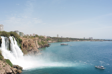 Famous Antalya Duden Waterfall by the seaの写真素材