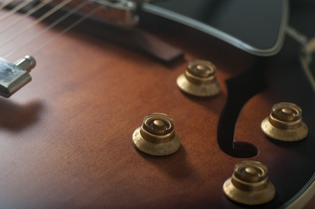 Close up of a classical hollow body jazz guitar