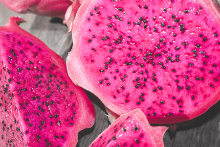 Slices of Red Dragon Fruit, Soft Focus or Blur Effect Backgroundの写真素材