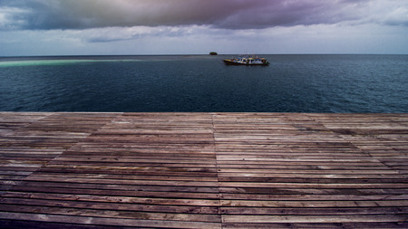 Wooden Beach Dock, Wooden Pier at Beautiful Tropical Sea