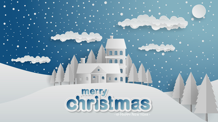 Merry Christmas and Winter Background, Modern Paper Cut Styleのイラスト素材