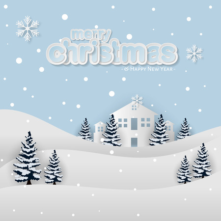 Merry Christmas and Winter Background, Modern Paper Cut Styleのイラスト素材