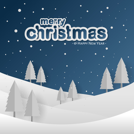Merry Christmas and Winter Background, Modern Paper Cut Styleのイラスト素材