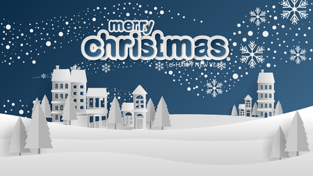Merry Christmas and Winter Background, Modern Paper Cut Styleのイラスト素材