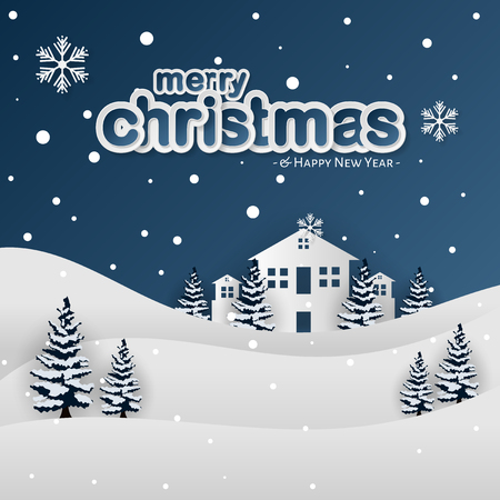 Merry Christmas and Winter Background, Modern Paper Cut Styleのイラスト素材