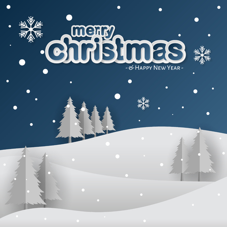 Merry Christmas and Winter Background, Modern Paper Cut Styleのイラスト素材