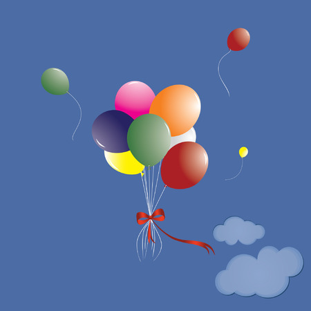 Blue sky with balloons, streamerのイラスト素材