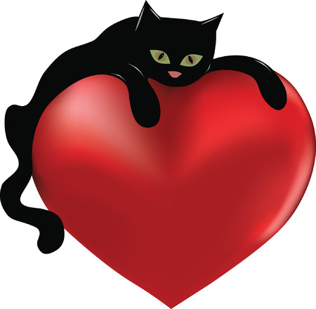 Black cat hugging a big heart. のイラスト素材