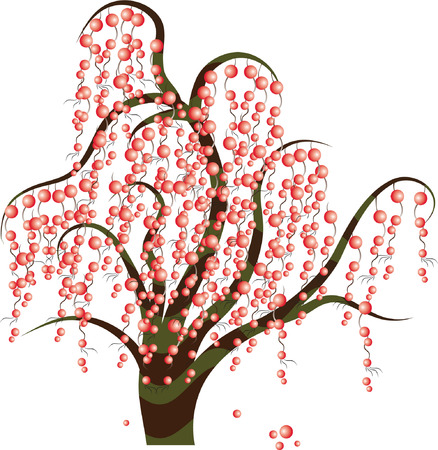 Stylized tree with red berries for design, illustration のイラスト素材