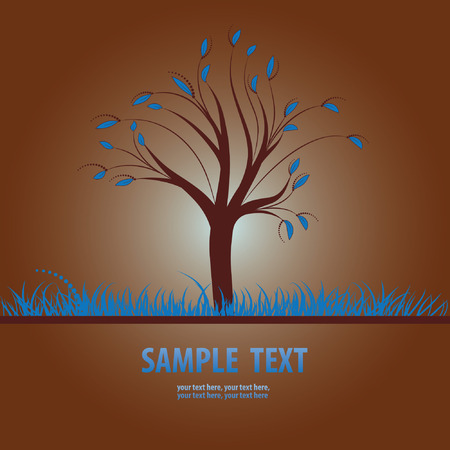 Card design with stylized tree and grassのイラスト素材