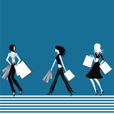 Shopping girls illustration. のイラスト素材