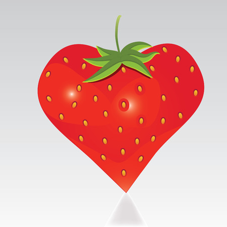 Strawberry with shape like heart. Fun icon. Isolated on white background. のイラスト素材