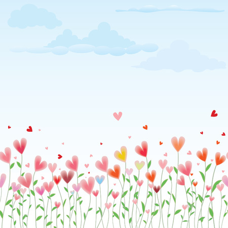 Valentines Day horizontal seamless background with flowers like hearts.のイラスト素材