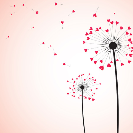 Silhouette of dandelion couple  in the wind. Vector illustration.のイラスト素材
