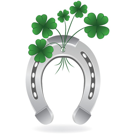 Horseshoe and four leaf clover lucky symbol. Vector illustration.のイラスト素材