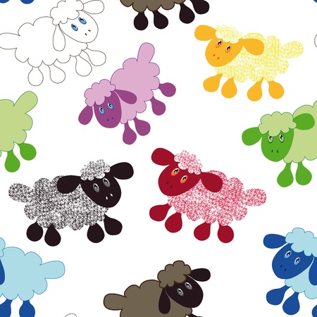 Seamless wallpaper pattern cartoon sheep lamb illustration backgroundのイラスト素材