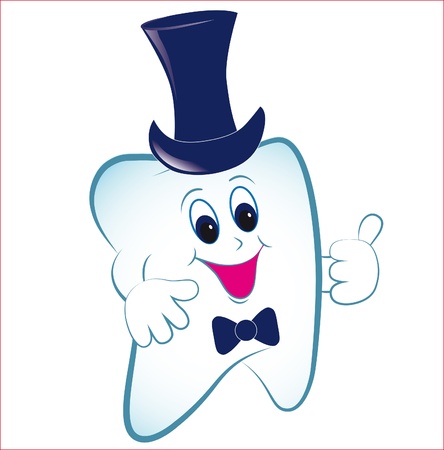 Happy cartoon tooth vector with thumb and hat. Invite illustration.のイラスト素材