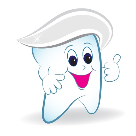 Cartoon tooth with thumb and toothpaste.のイラスト素材