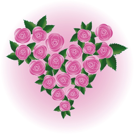 Pink art vector rose heart. Flower, wedding background. Design element. Valentine Day.のイラスト素材