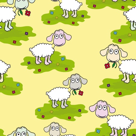 Seamless wallpaper pattern cartoon sheep lamb vector illustration backgroundのイラスト素材