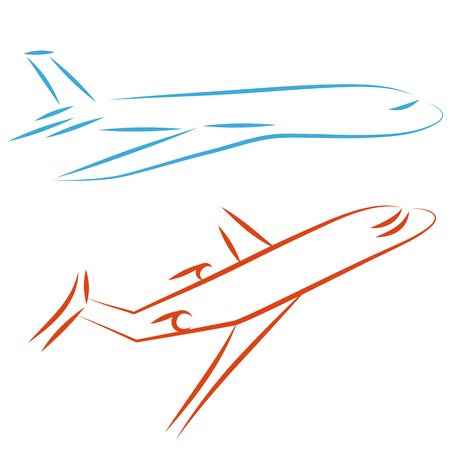 Flying vector airplane, icon plane. Design element. Airliner, jet.のイラスト素材