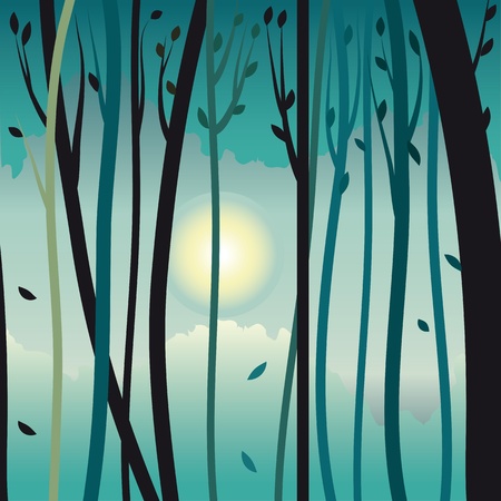 Magic autumn asian tree with sunset and cloud on seamless nature background.のイラスト素材
