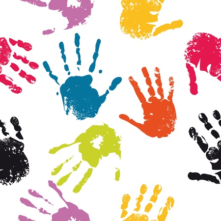 Print of hand of child, seamless cute teamwork pattern のイラスト素材