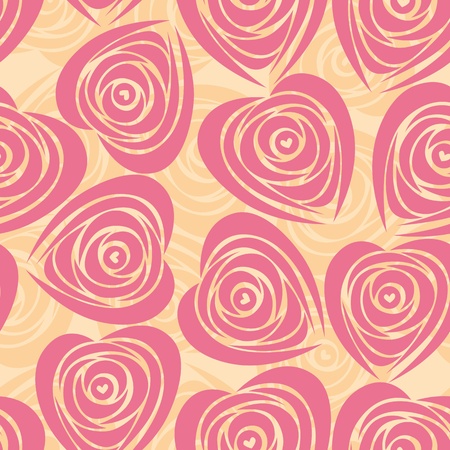 Pink art heart, rose pattern. Seamless flower background pattern. Fabric texture. Floral vintage design. Pretty cute wallpaper. Romantic cartoon feminine filigree tile.のイラスト素材
