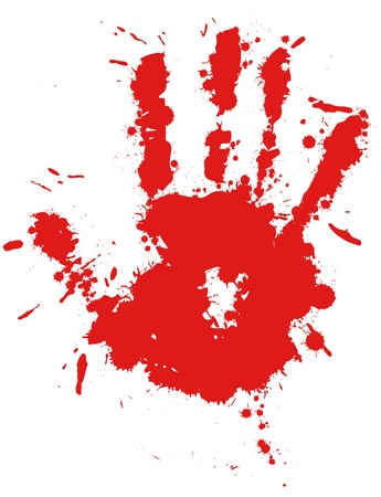Red drop ink splatter hand print, blood splash vector. Gloss brush paint spot, grunge blot, art blob, oil, abstract droplet. Splat, liquid illustration.のイラスト素材