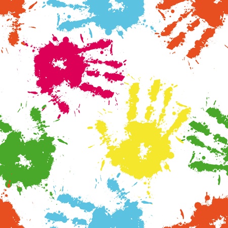 Print ink of hand of child, seamless cute teamwork pattern,vector grunge illustrationのイラスト素材