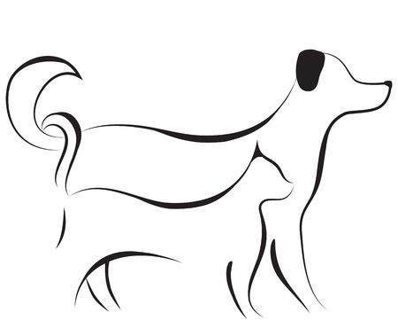 Cat and dog friend logo sketch vector illustration. Element for design.のイラスト素材