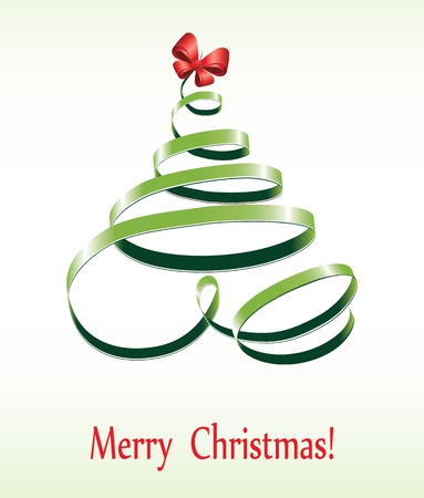 Christmas tree, ribbon, bow in top. Winter illustrationのイラスト素材
