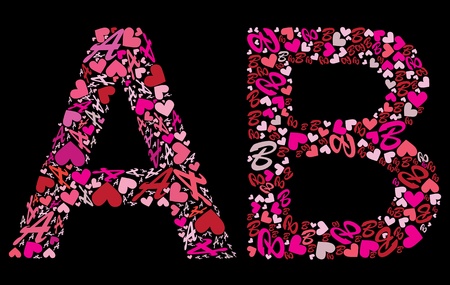 Letter A, B. Valentine alphabet set with heart. のイラスト素材