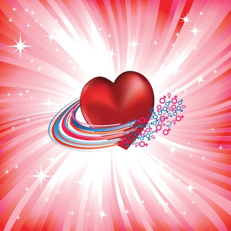 Heart love card, valentine day, sweet Icon male and female sign, vector illustration as planet and orbit in space.のイラスト素材