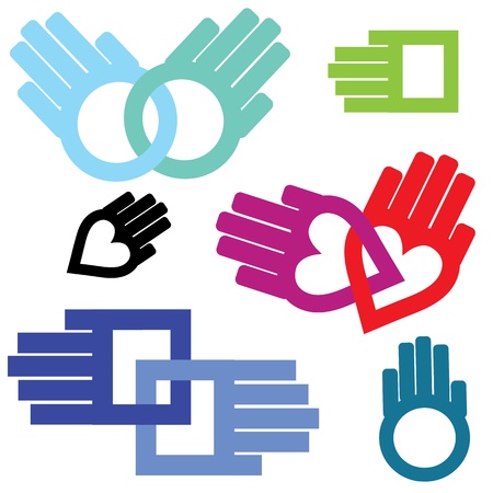Hand set of connection help shaped in heart, circle, square chain  Support in love  Vector illustration のイラスト素材