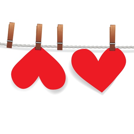 Heart paper attached to a clothesline with pin  Love concept for valentine day のイラスト素材