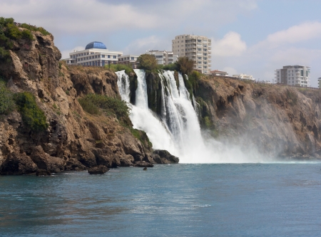 Waterfall Duden at Antalya, Turkey  Nature travel background  Clear sea and blue sky in summerの写真素材